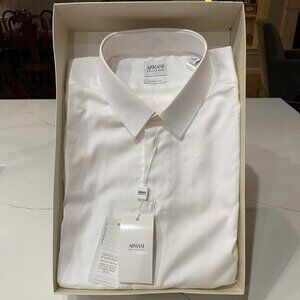 NTW Armani Collezioni White Long Sleeve Slim Fit Cotton Dress Shirt